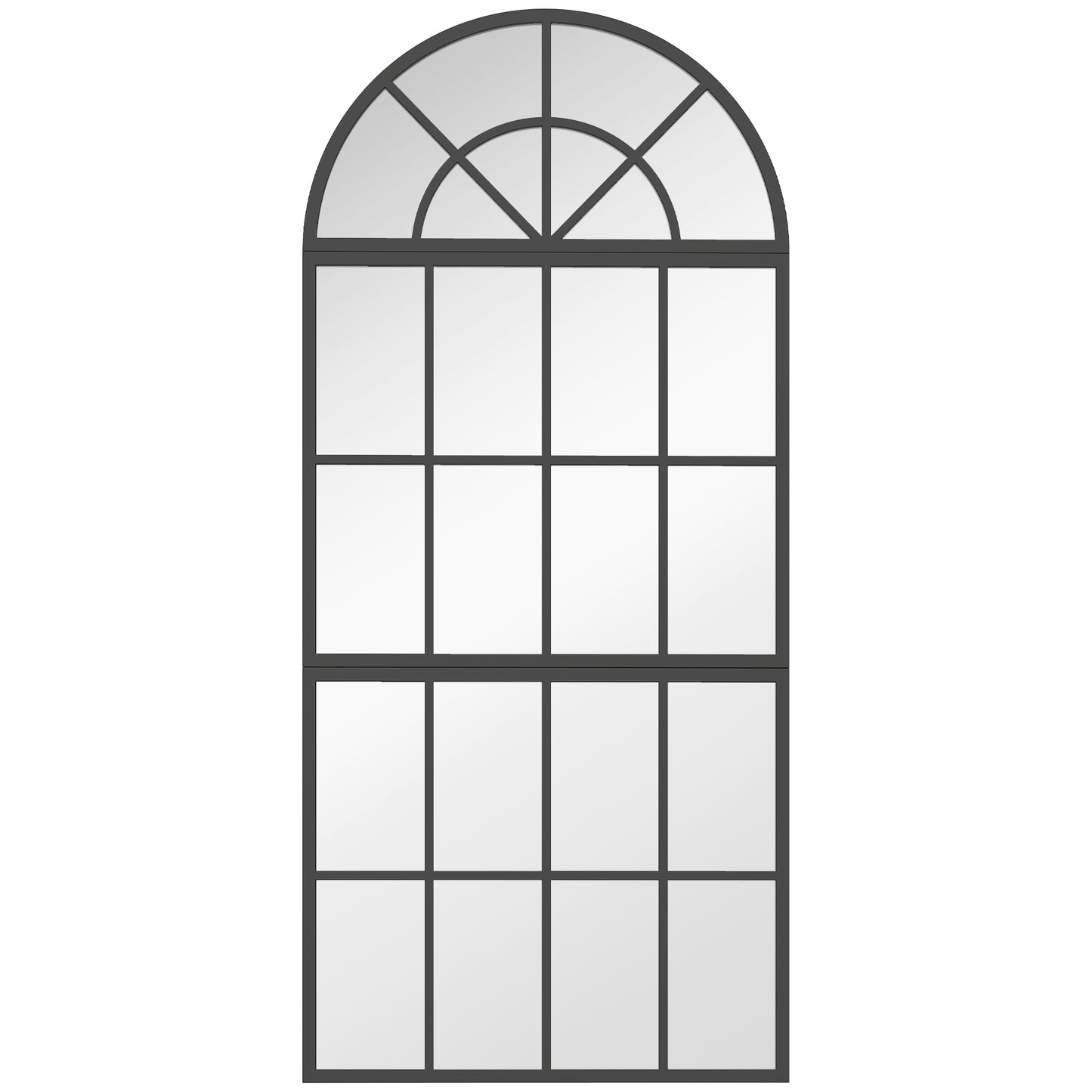 Photo of HOMCOM Large Arched Wall Mirror with Metal Grid, 3-Piece Split Window Mirrors, 120 x 54 cm, Black in Black colour on a white background
