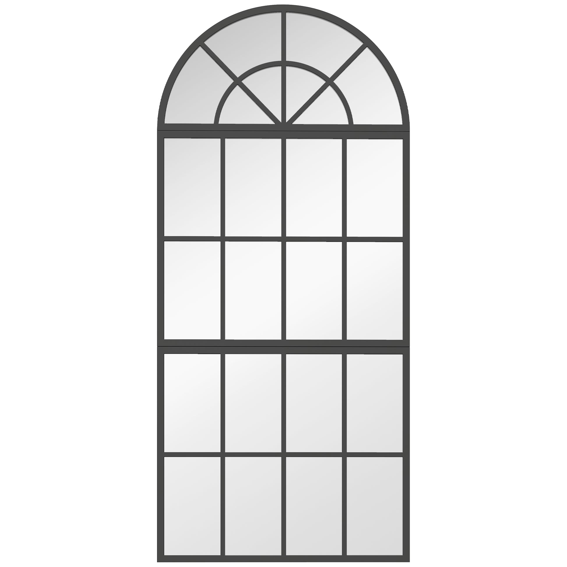 Photo of HOMCOM Large Arched Wall Mirror with Metal Grid, 3-Piece Split Window Mirrors, 120 x 54 cm, Black in Black colour on a white background