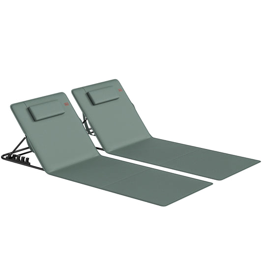 Photo of Outsunny Foldable Sun Loungers Set of 2, Portable Folding Beach Lounger with 4-level Adjustable Backrest, Grey in Grey colour on a white background