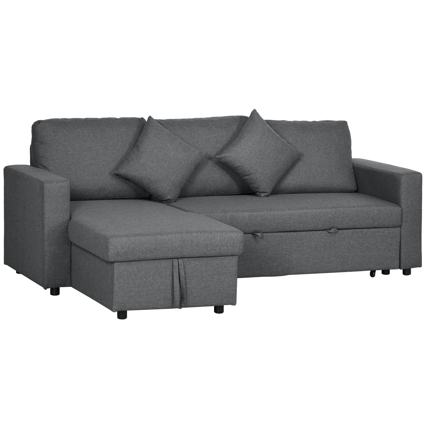 Photo of HOMCOM 3 Seater Sofa Bed with Storage, Delivered to Your Home for Free, Dark Grey in Grey colour on a white background