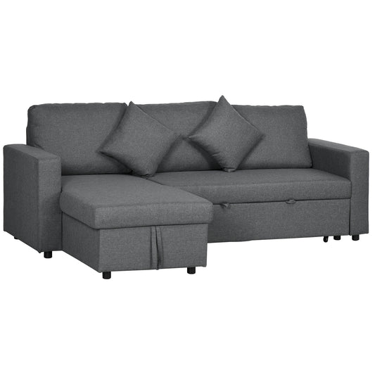 Photo of HOMCOM 3 Seater Sofa Bed with Storage, Delivered to Your Home for Free, Dark Grey in Grey colour on a white background