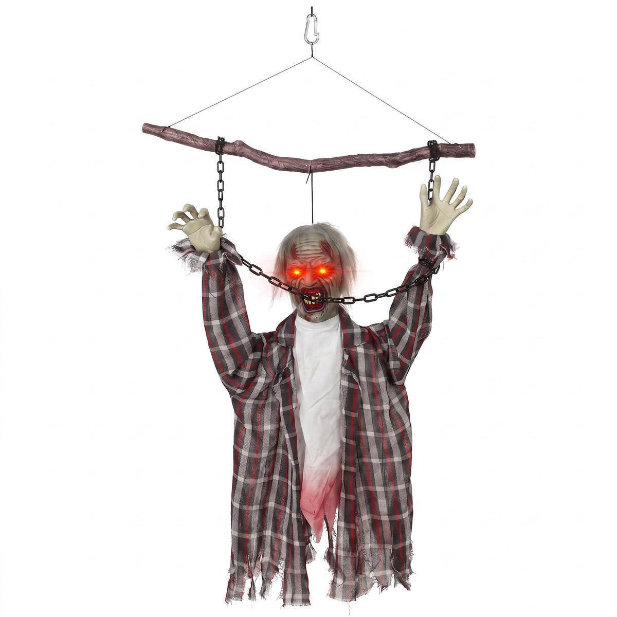 Photo of HOMCOM 110cm Screaming Animated Hanging Halloween Decoration, Sound Touch Activated Zombie Decor with Glowing Red Eyes in Eyes colour on a white background