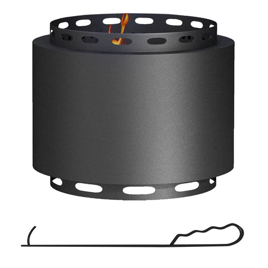 Photo of Outsunny Smokeless Fire Pit, 48.5cm Portable Wood Burning Firepit with Poker for Garden Camping Bonfire Party, Metal, Black in Black colour on a white background