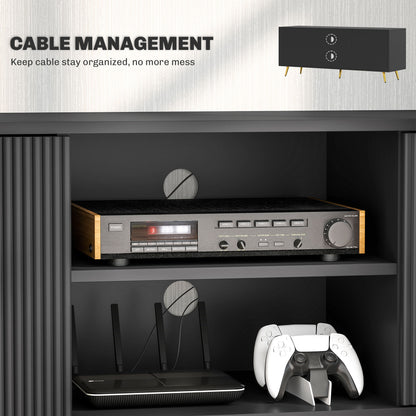 HOMCOM TV stand open shelf with cable access holes and electronics