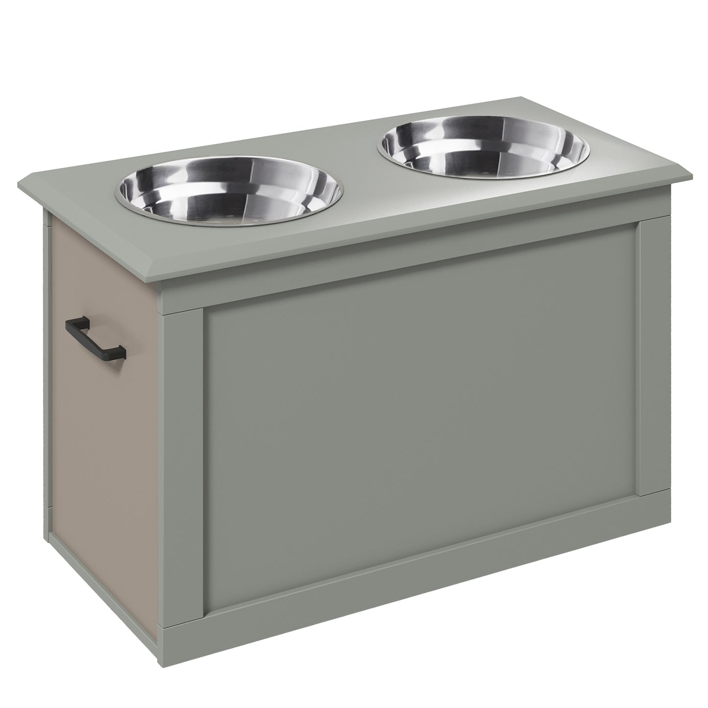 Photo of PawHut Raised Dog Bowls, with Storage, Two Stainless Steel Bowls, Elevated Base - Grey in Grey colour on a white background