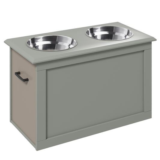 Photo of PawHut Raised Dog Bowls, with Storage, Two Stainless Steel Bowls, Elevated Base - Grey in Grey colour on a white background