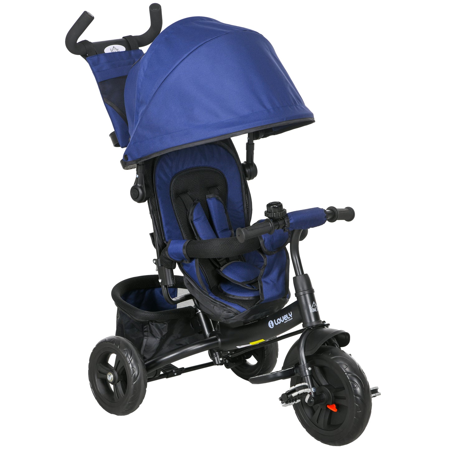 Photo of HOMCOM 6 in 1 Kids Trike with Parent Handle, Canopy, 5-point Seat Belt, Storage, Footrest, Brake, for 1-5 Years, Dark Blue in Blue colour on a white background