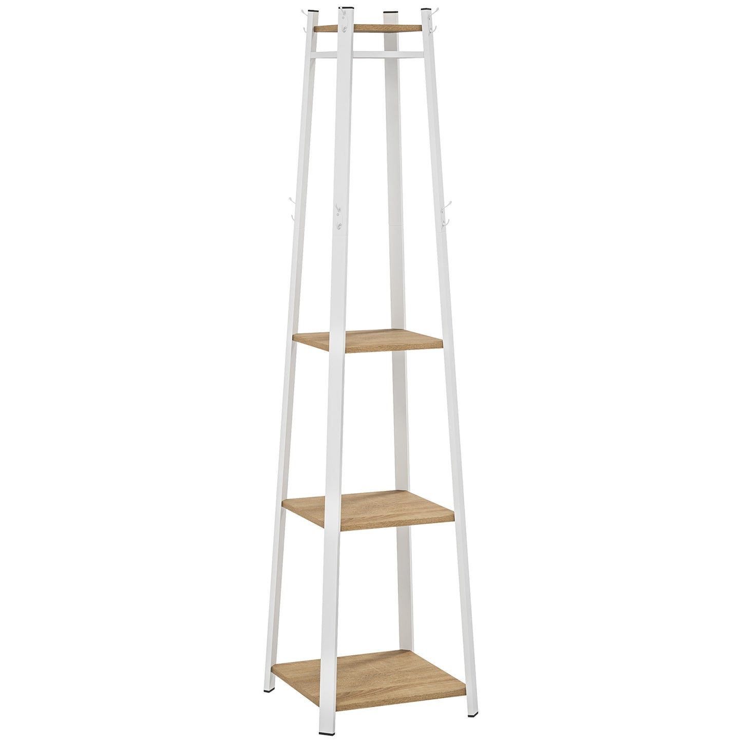 Photo of HOMCOM Compact Freestanding Coat Rack -  White/Oak in White/Oak colour on a white background