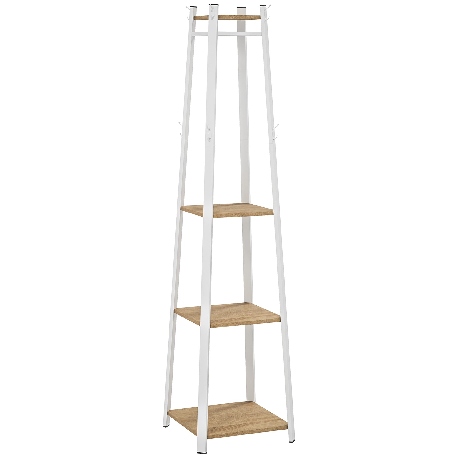 Photo of HOMCOM Compact Freestanding Coat Rack -  White/Oak in White/Oak colour on a white background