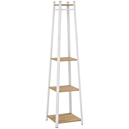 Photo of HOMCOM Compact Freestanding Coat Rack -  White/Oak in White/Oak colour on a white background