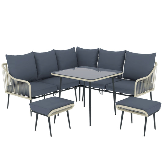 Photo of Outsunny Six-Piece Rattan Strong Garden Sofa Set with Removable and Washable Covers - Grey in Grey colour on a white background