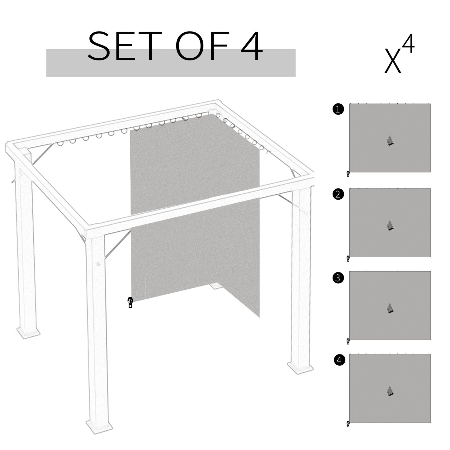 Outsunny Set of Four 3 x 3m Gazebo Replacement Walls - Light Grey