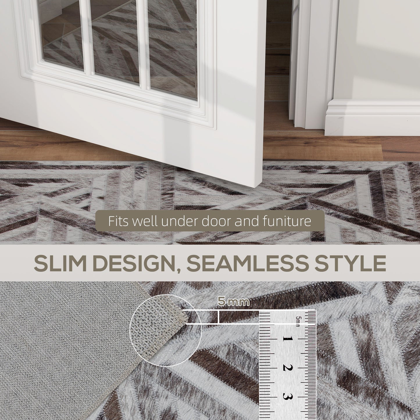 HOMCOM Modern Area Rug, Triangle Pattern Non-Slip Washable Rug, Chenille Floor Carpet for Living Room, Bedroom, Dining Room, Home Office, 170 x 120 cm, Brown