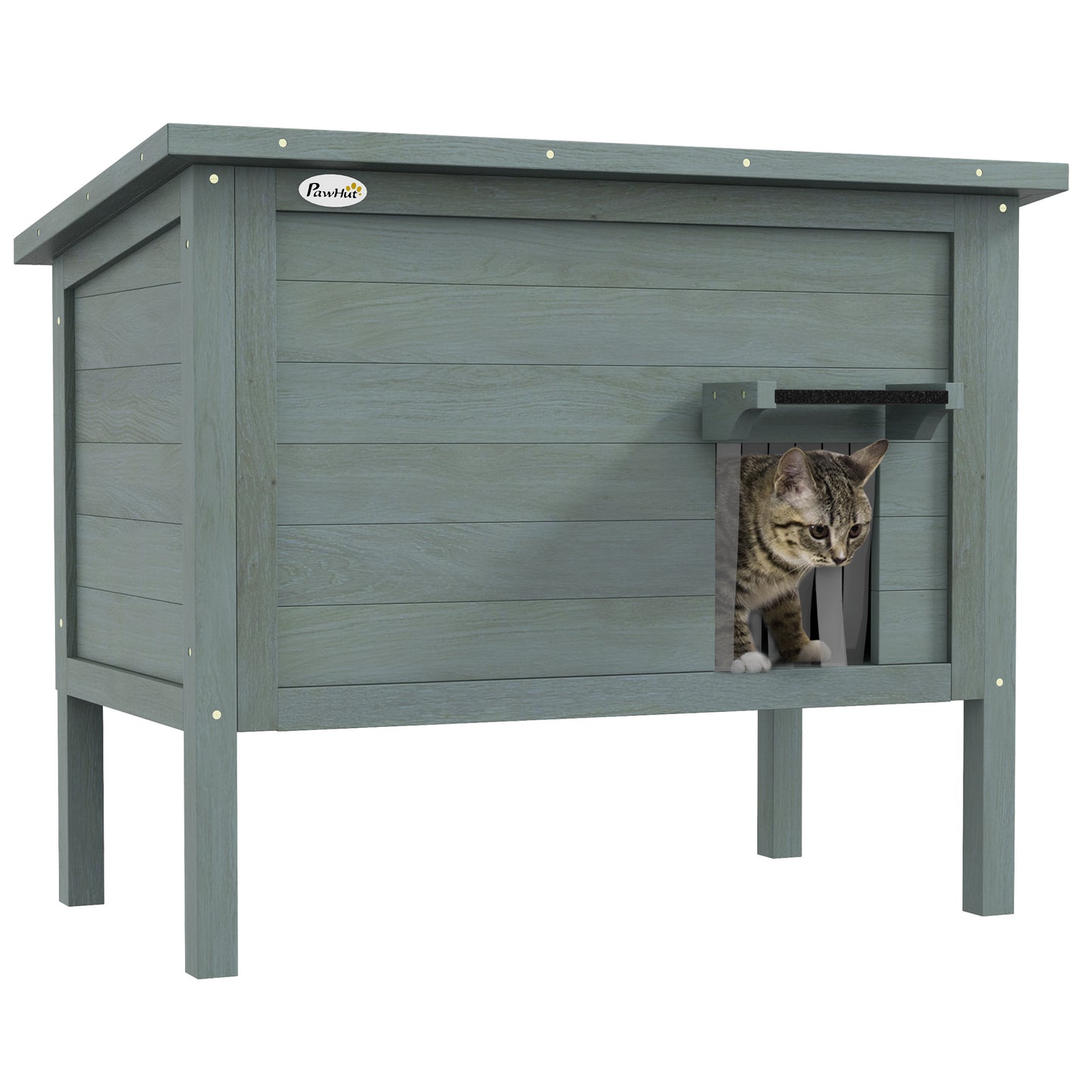 Photo of PawHut Feral Cat House, Wooden Insulated with Removable Floor, Water-Resistant Openable Roof - Charcoal Grey in Grey colour on a white background
