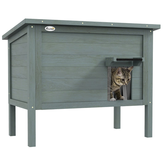 Photo of PawHut Feral Cat House, Wooden Insulated with Removable Floor, Water-Resistant Openable Roof - Charcoal Grey in Grey colour on a white background