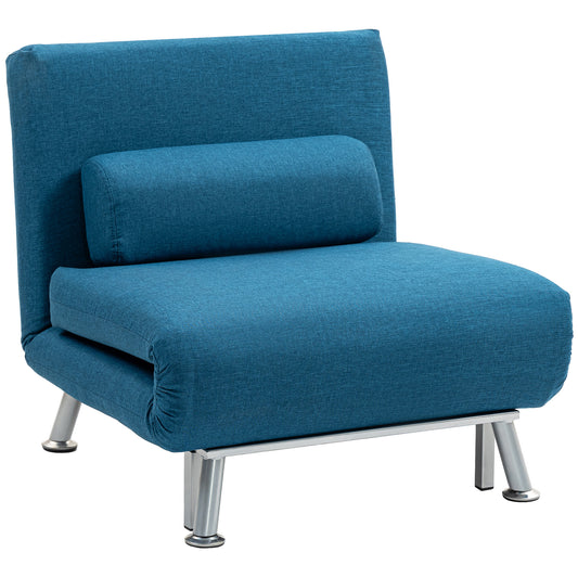 Photo of HOMCOM Single Linen-Look Sleeper Chair - Blue in Blue colour on a white background