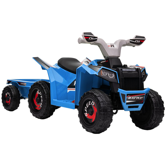 Photo of HOMCOM 6V Quad Bike with Back Trailer, Wear-Resistant Wheels, for Ages 18-36 Months, Blue in Blue colour on a white background