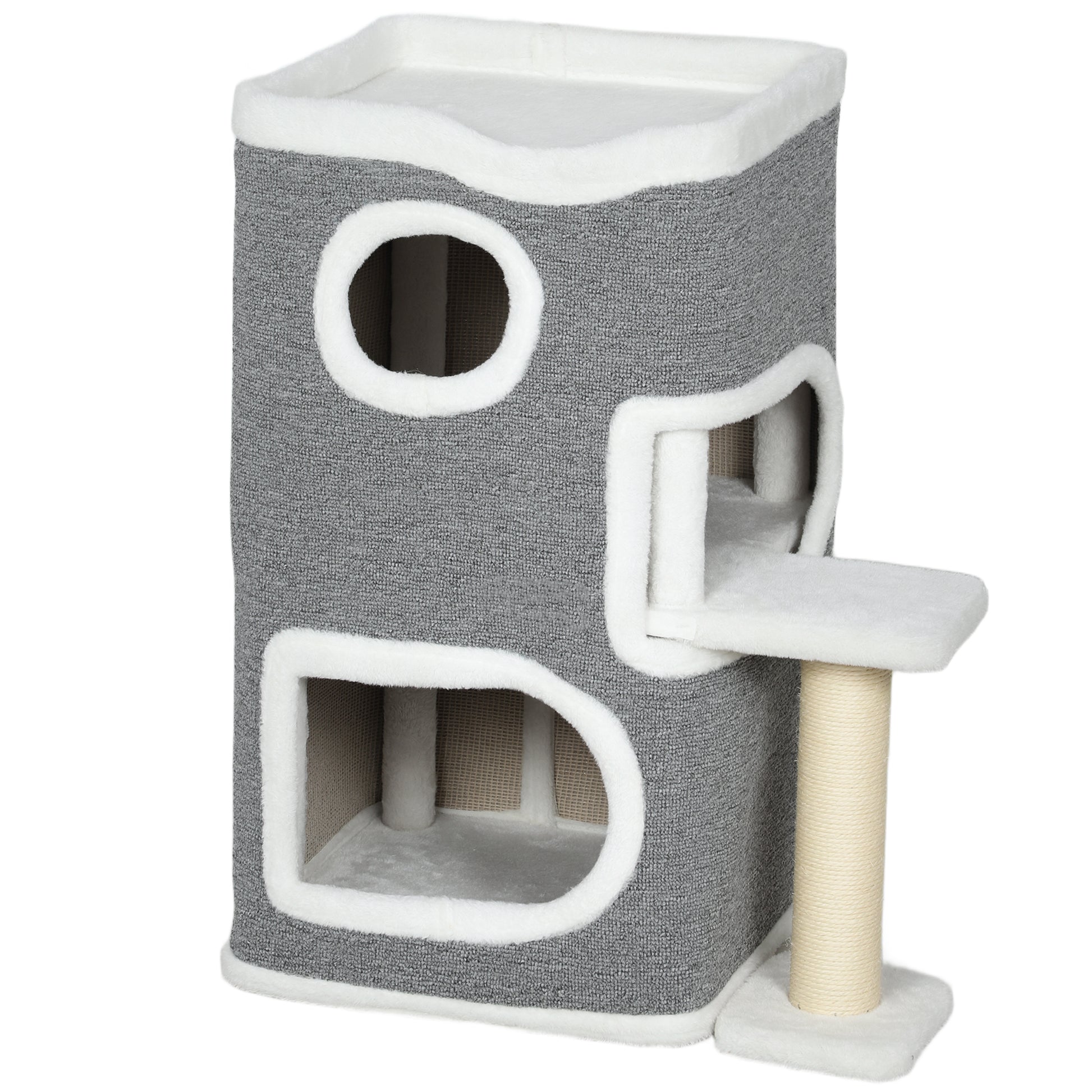 Photo of PawHut 75 cm Cat Tree, Cat Tower Condo for Indoor Cats with Scratching Post, Jumping Platform, Grey in Grey colour on a white background