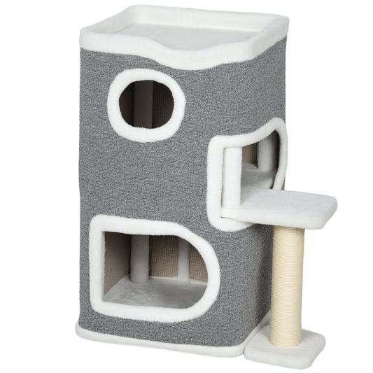 Photo of PawHut 75 cm Cat Tree, Cat Tower Condo for Indoor Cats with Scratching Post, Jumping Platform, Grey in Grey colour on a white background