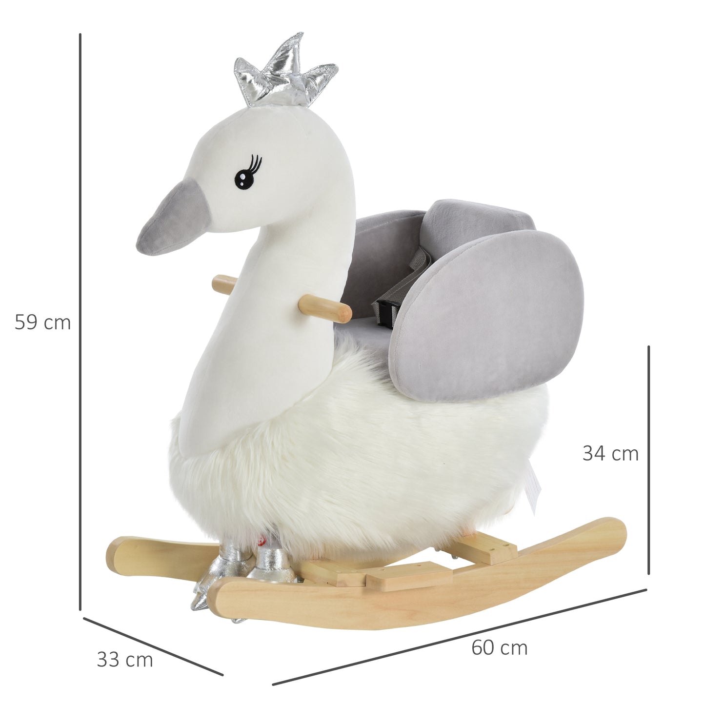 HOMCOM Kids Rocking Horse, Children Plush Ride On Swan Animal Rocker w/ Sound, Wood Base Seat, Seat Belt, Baby Toy Rocker for Toddler 18 - 36 Months, White and Grey
