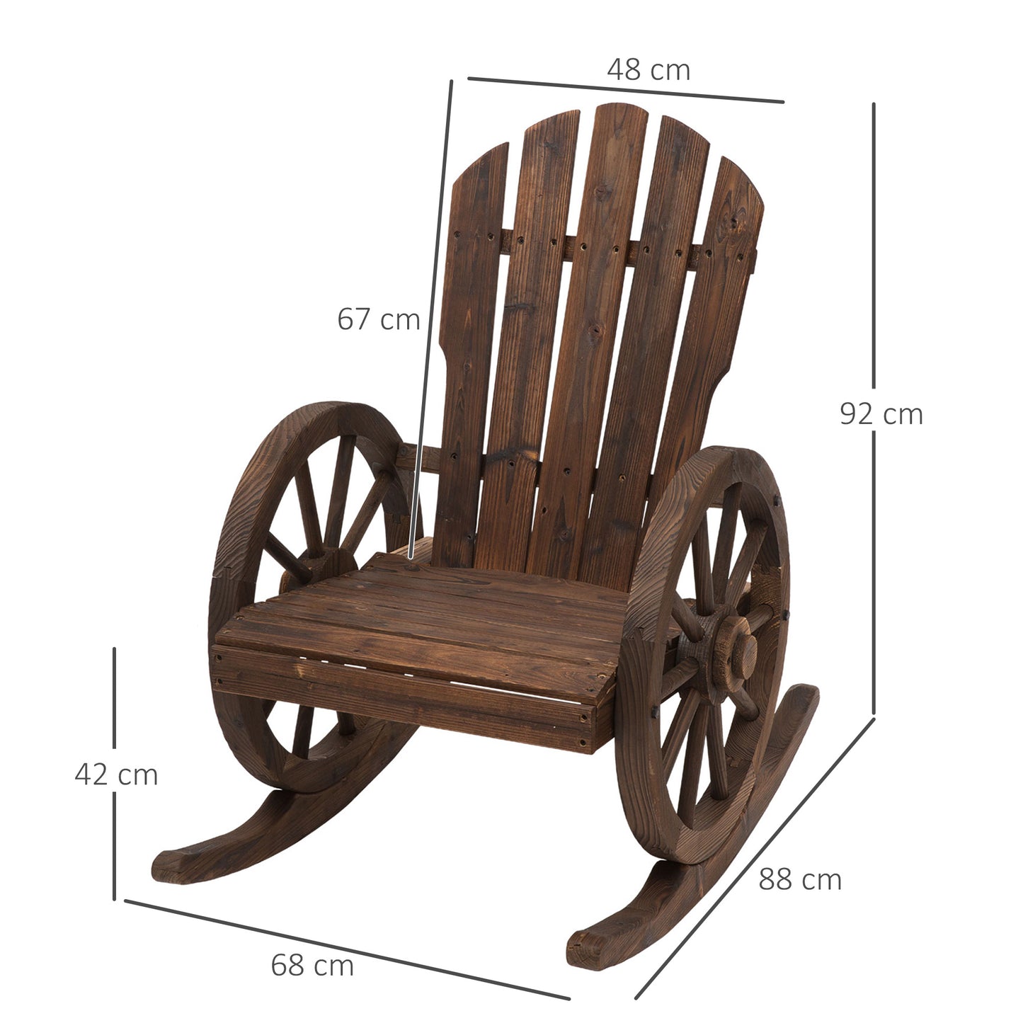 Outsunny Wooden Adirondack Rocking Chair Reclining Armchair Garden Furniture Patio Porch Rocker - Carbonized Wood