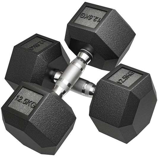 Photo of HOMCOM 2x12.5KG Rubber Hex Dumbbell Portable Hand Weights Dumbbell Home Gym in Gym colour on a white background