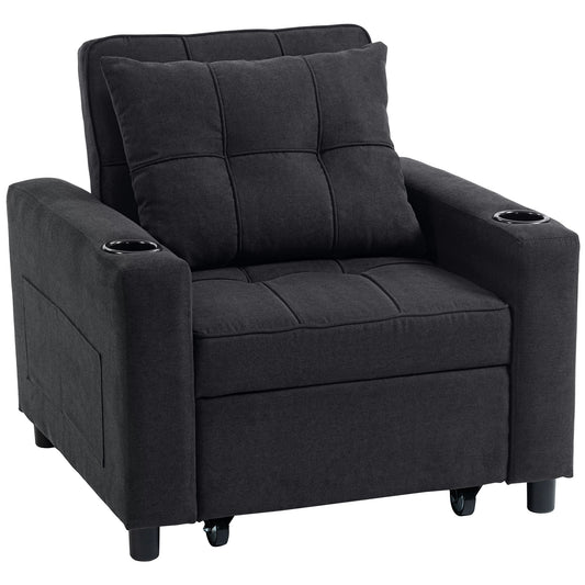 Photo of HOMCOM 3-in-1 Single Sofa Bed, Convertible Sleeper Chair Bed - Black in Black colour on a white background