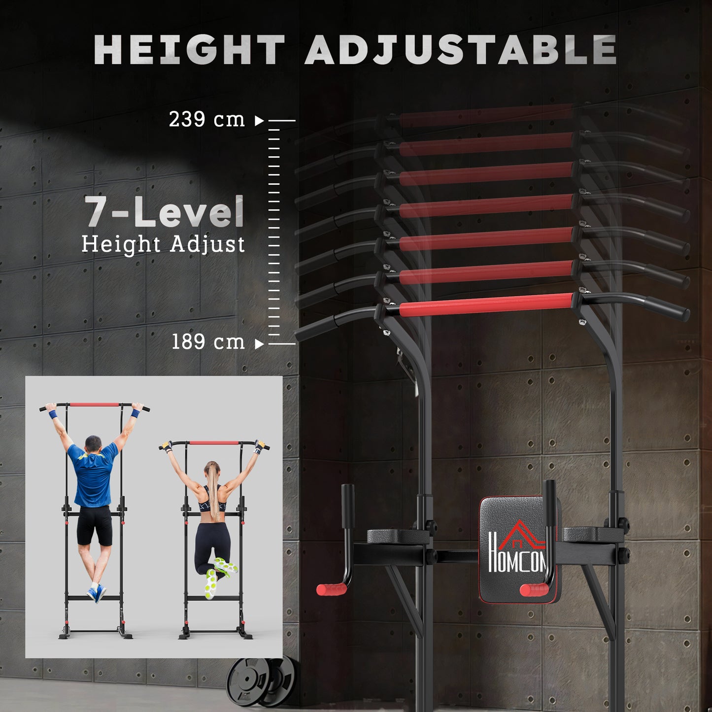 HOMCOM Power Tower Station with Dip Stand, Pull Up Bar Home Office Gym Training Workout Equipment