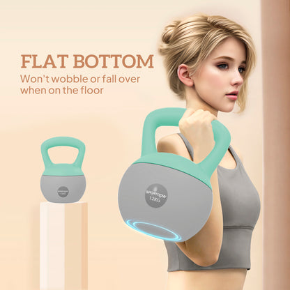 SPORTNOW 12 kg soft kettlebell with flat base, shown during a curl