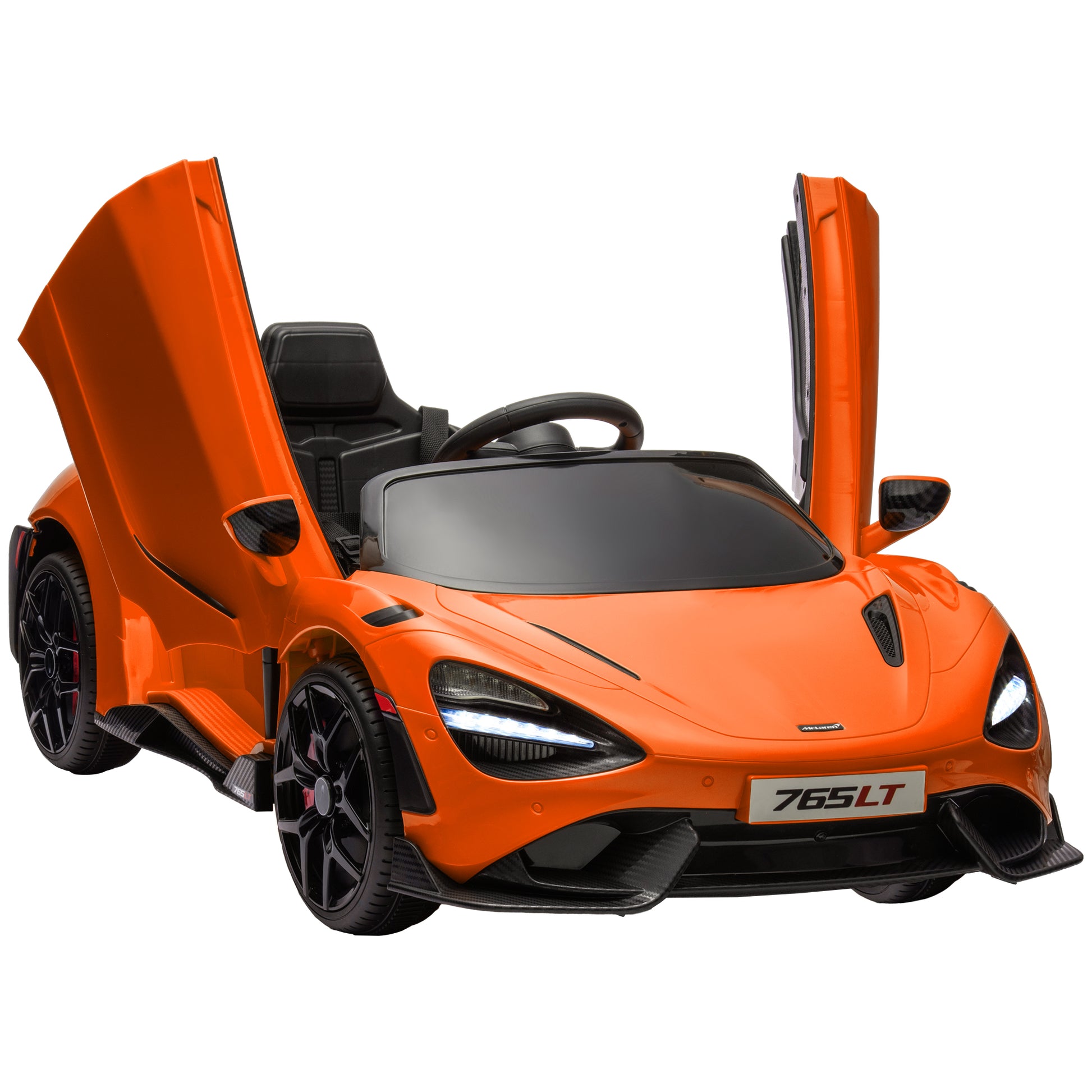 Photo of AIYAPLAY McLaren 765LT Licensed 12V Kids Electric Ride on Car with Butterfly Doors, Remote Control, Transport Wheels, Orange in Orange colour on a white background