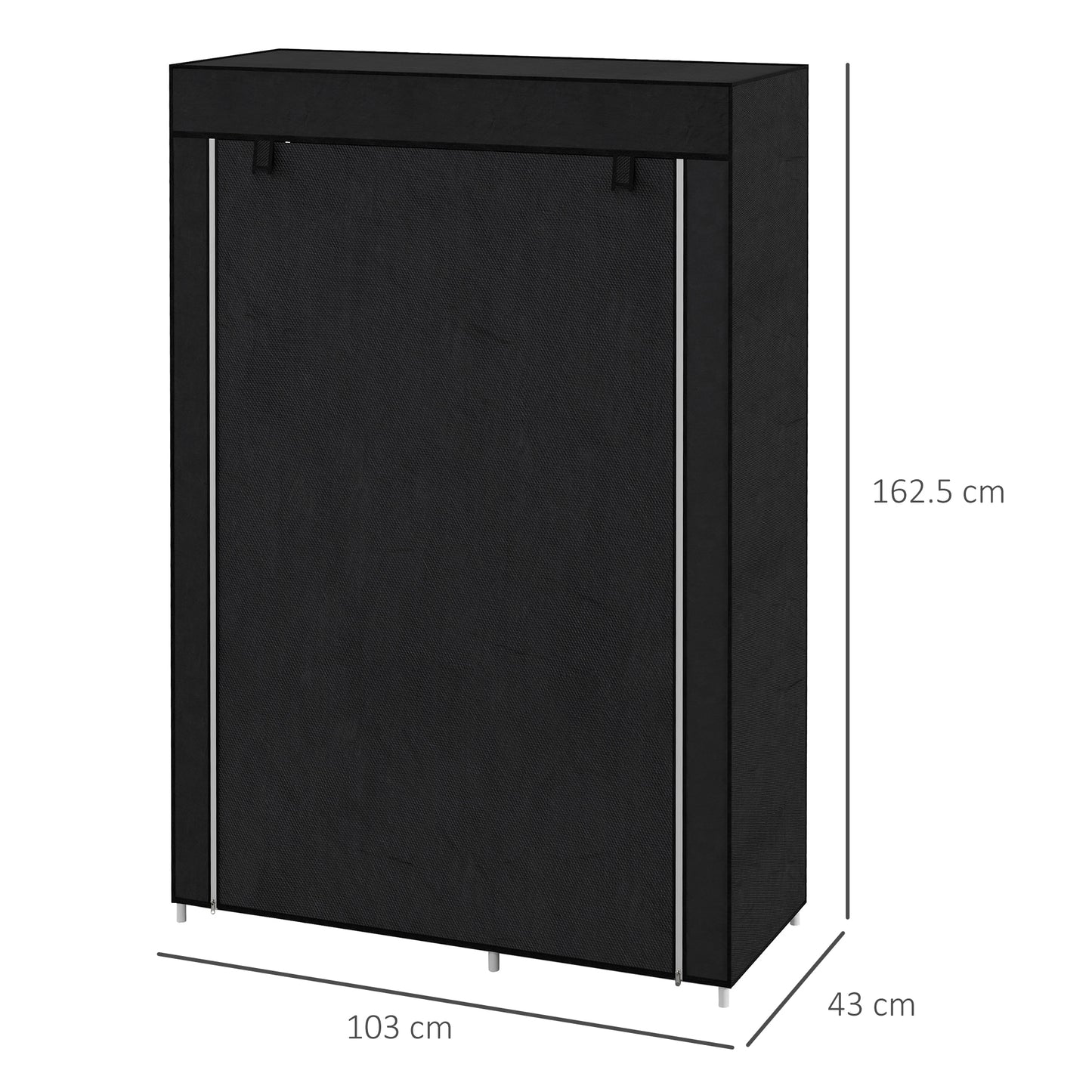 HOMCOM Fabric Wardrobe w/ Shelves Hanging Rail Foldable Wardrobe Black