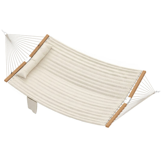 Photo of Outsunny Double Hammock 2 Person Swing Bed with Spreader Bars, Pillows, Pad, 200 x 140cm, Cream White in White colour on a white background