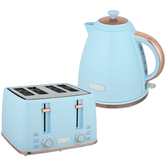 Photo of HOMCOM Kettle and Toaster Set, 1.7L 3000W Fast Boil Jug Kettle, 4 Slice Toaster with 7 Level Browning Controls, Light Blue in Blue colour on a white background