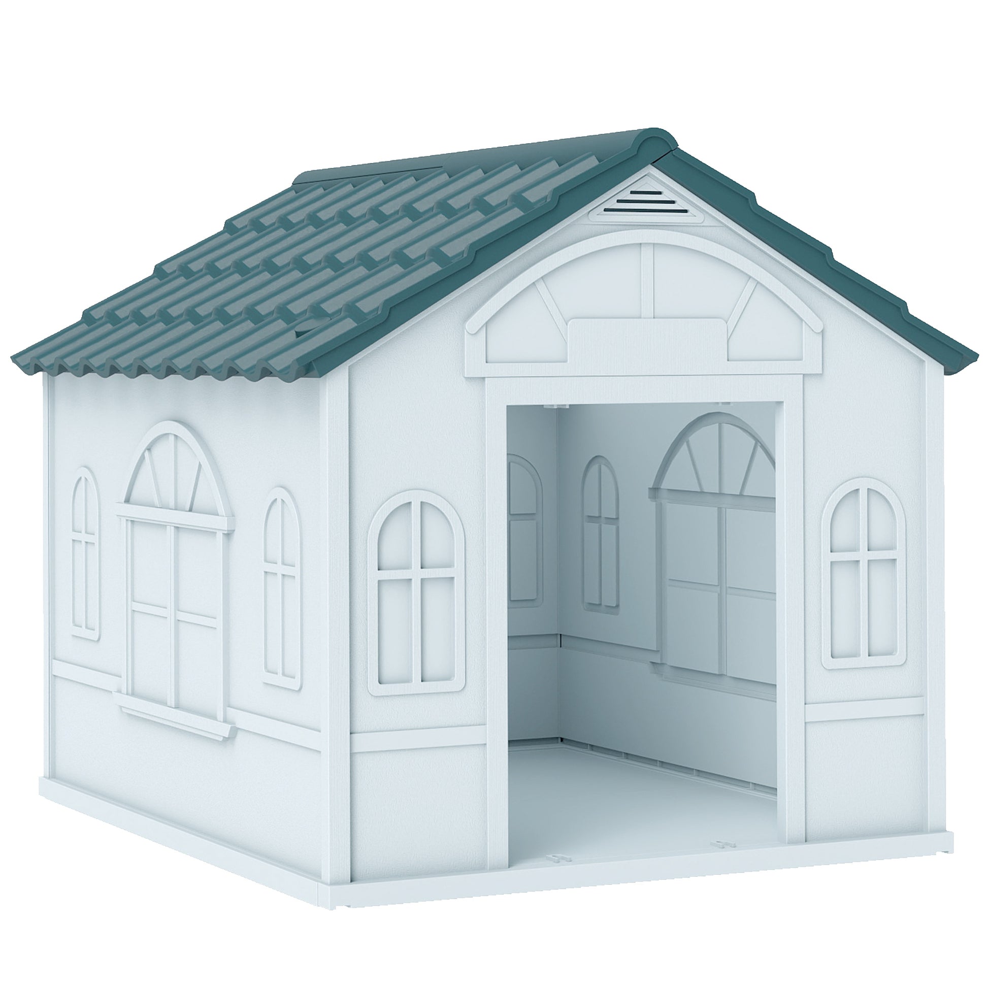 Photo of PawHut Plastic Weather-Resistant Dog House, for Indoors and Outdoors, Medium Dogs - White and Blue in Blue colour on a white background