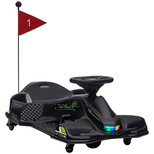 Photo of HOMCOM 12V Kids Electric Go Kart with Music, LED Lights, Slow Start, Black in Black colour on a white background