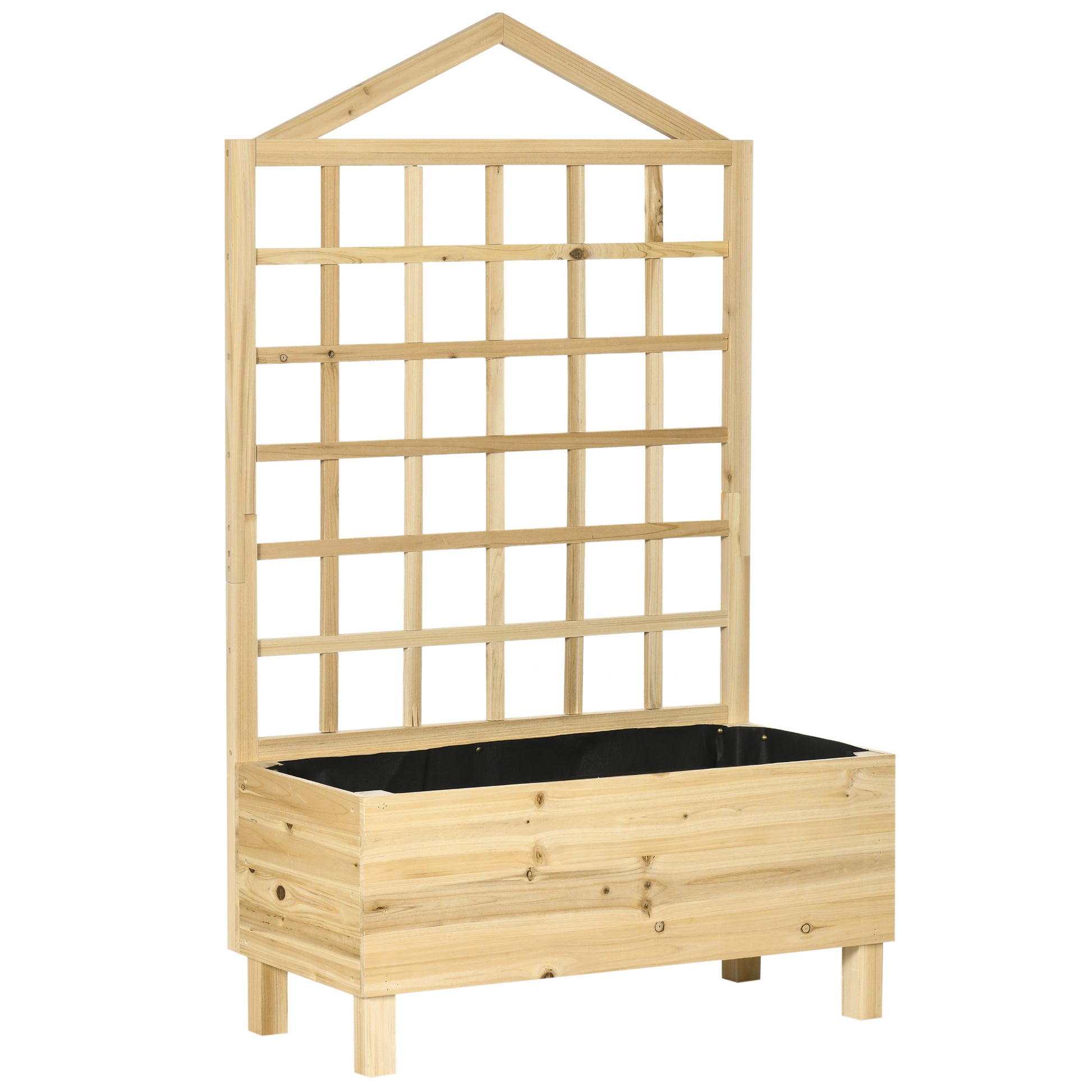 Photo of Outsunny Garden Planters with Trellis for Vine Climbing, Distressed Wooden Raised Beds, 90x43x150cm, Natural Tone in Tone colour on a white background