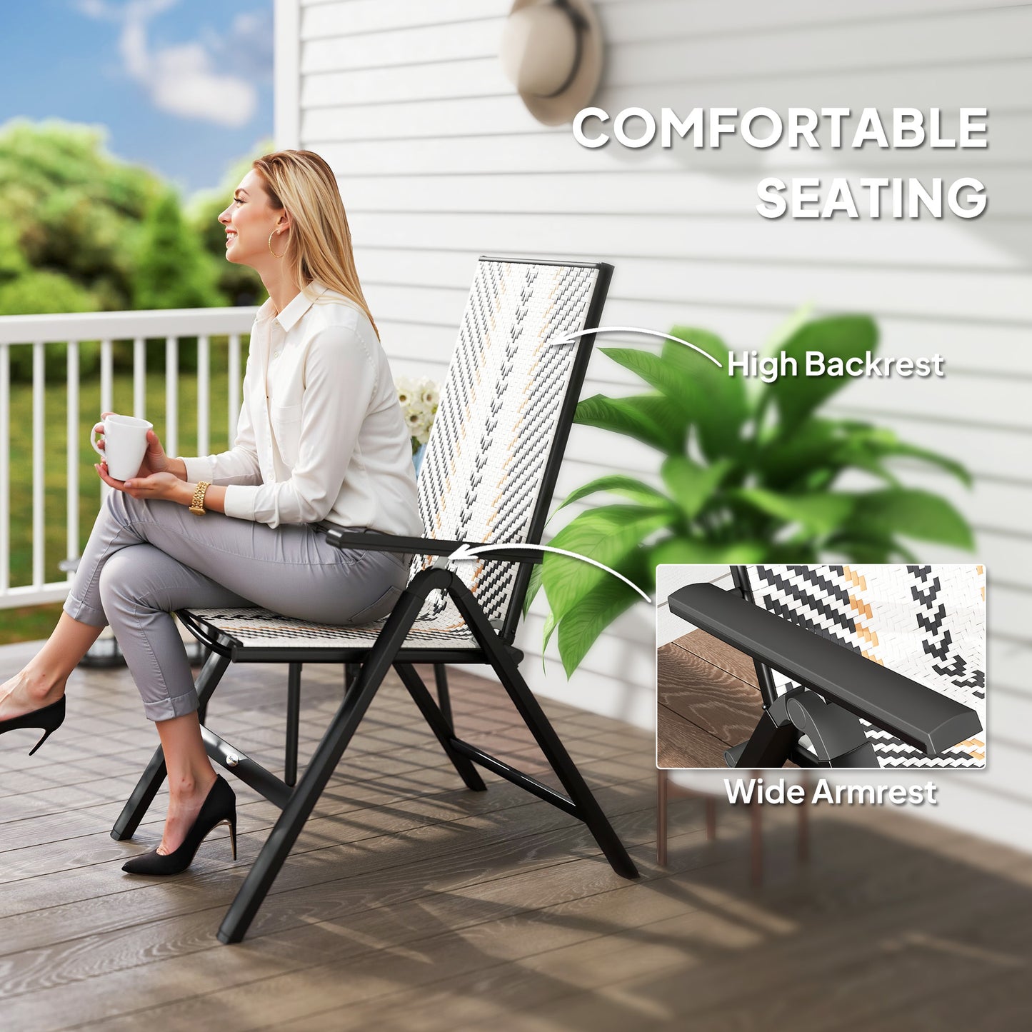 Outsunny Set of Two Rattan Reclining Garden Chairs - Multicolour