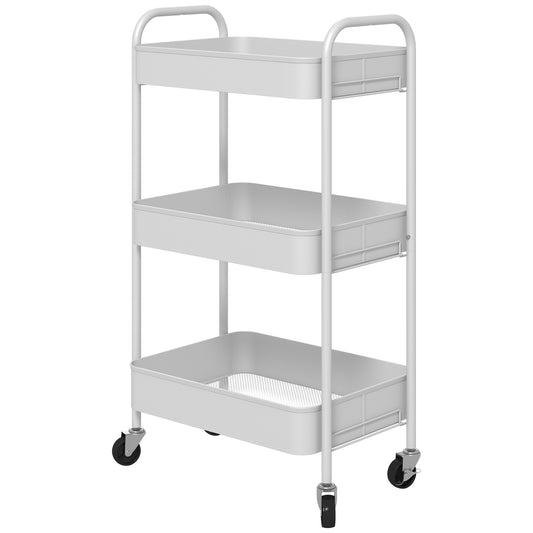 Photo of HOMCOM Three-Tier Steel Storage Trolley - White in White colour on a white background
