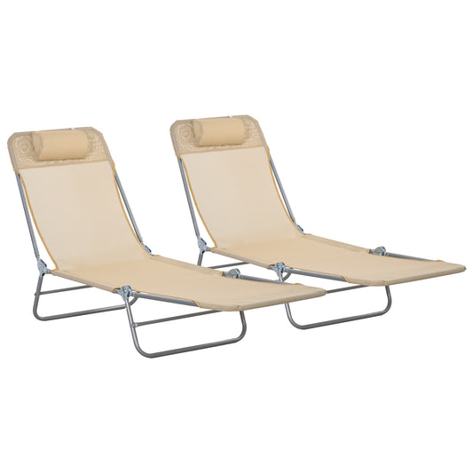 Photo of Outsunny Set of Two Steel Frame Sun Loungers, with Reclining Backs - Brown in Brown colour on a white background