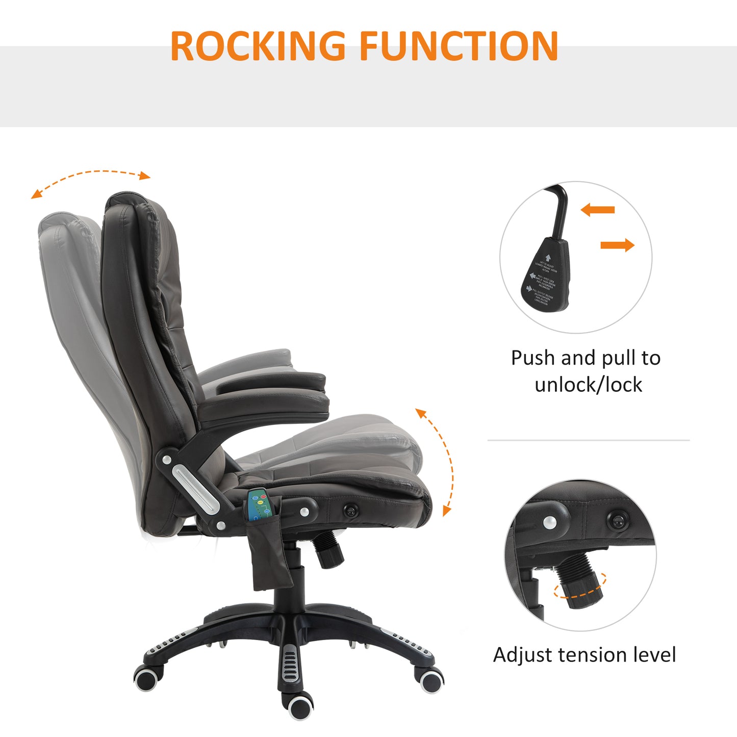 HOMCOM 6-Point Massage Office Chair with Seat Heated for Home Office, PU Leather High Back Executive Desk Chair with Adjustable Height and 360° Swivel for Work Study, Brown
