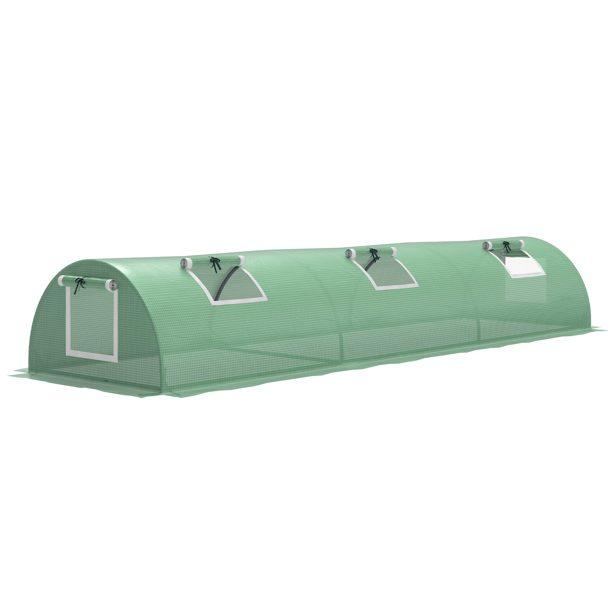 Photo of Outsunny Mini Greenhouse, Portable Tunnel Green House, Green Grow House Steel Frame with 5 Mesh Windows, 3 M, Green in Green colour on a white background