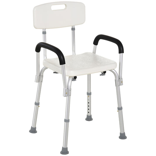 Photo of HOMCOM Shower Chair with Arms and Back, Height Adjustable Bath Bench, Non-Slip Shower Stool for Inside Tub, Aluminum Bathroom Bench for Elderly, Senior, Disabled, Handicap, White in White colour on a white background
