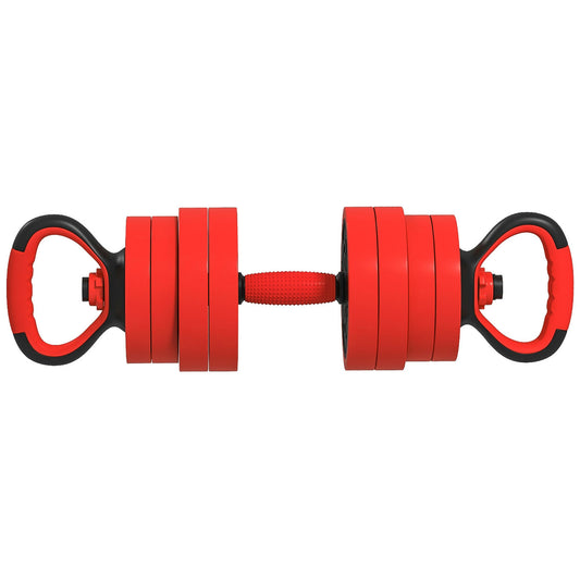 Photo of SPORTNOW 20kg 6-In-One Adjustable Weight Dumbbells Set, Barbell, Kettlebell, Push Up Stand - Red in Red colour on a white background
