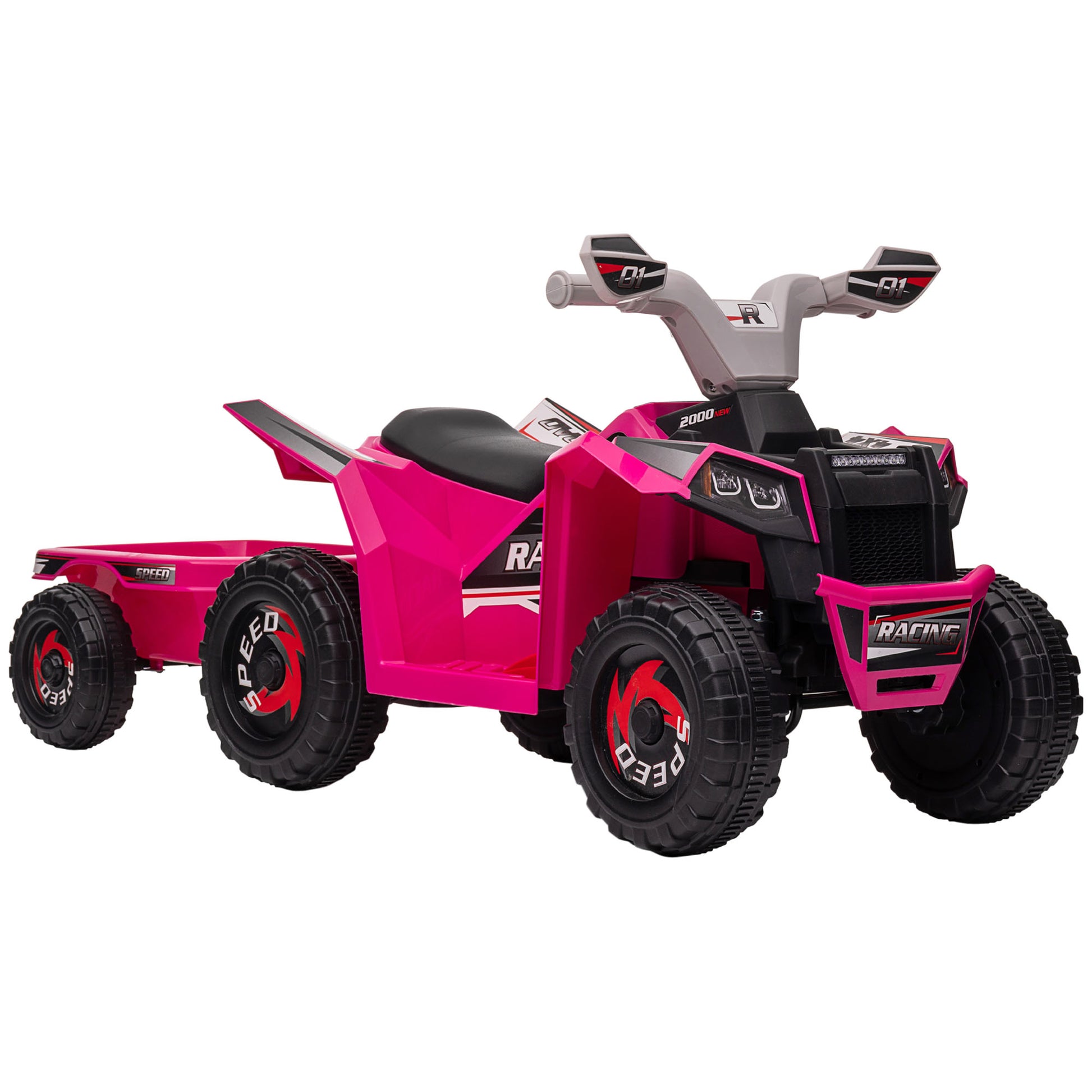 Photo of HOMCOM 6V Quad Bike with Back Trailer, Wear-Resistant Wheels, for Ages 18-36 Months, Pink in Pink colour on a white background