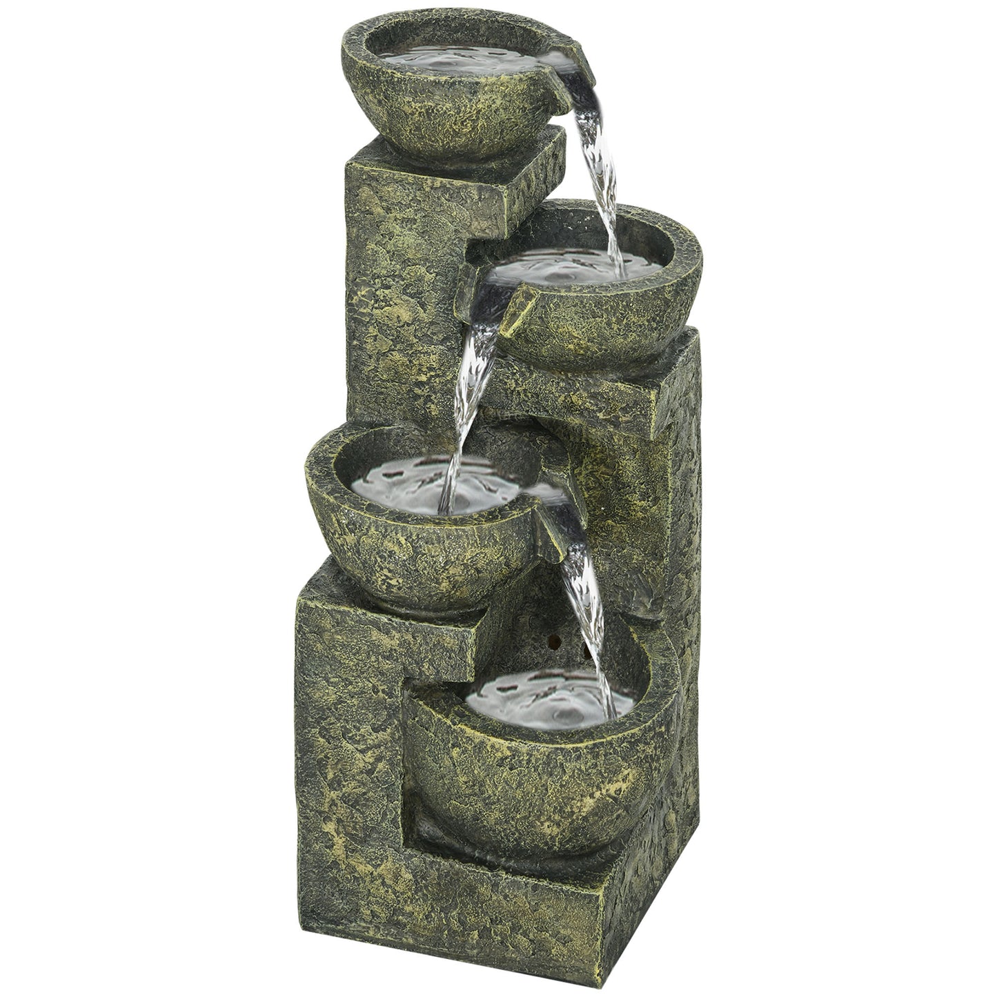 Photo of Outsunny Garden Water Feature Waterfall Fountain with 4-Tier Stone Look Bowls, Adjustable Flow in Flow colour on a white background