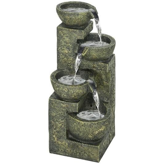 Photo of Outsunny Garden Water Feature Waterfall Fountain with 4-Tier Stone Look Bowls, Adjustable Flow in Flow colour on a white background