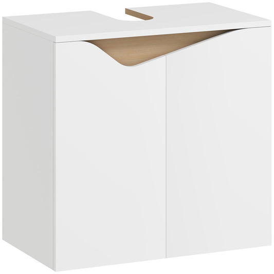 Photo of HOMCOM Under Sink Bathroom Cabinet, Bathroom Storage Cabinet with Soft-Close Doors, for Basin without Pedestal, White in White colour on a white background