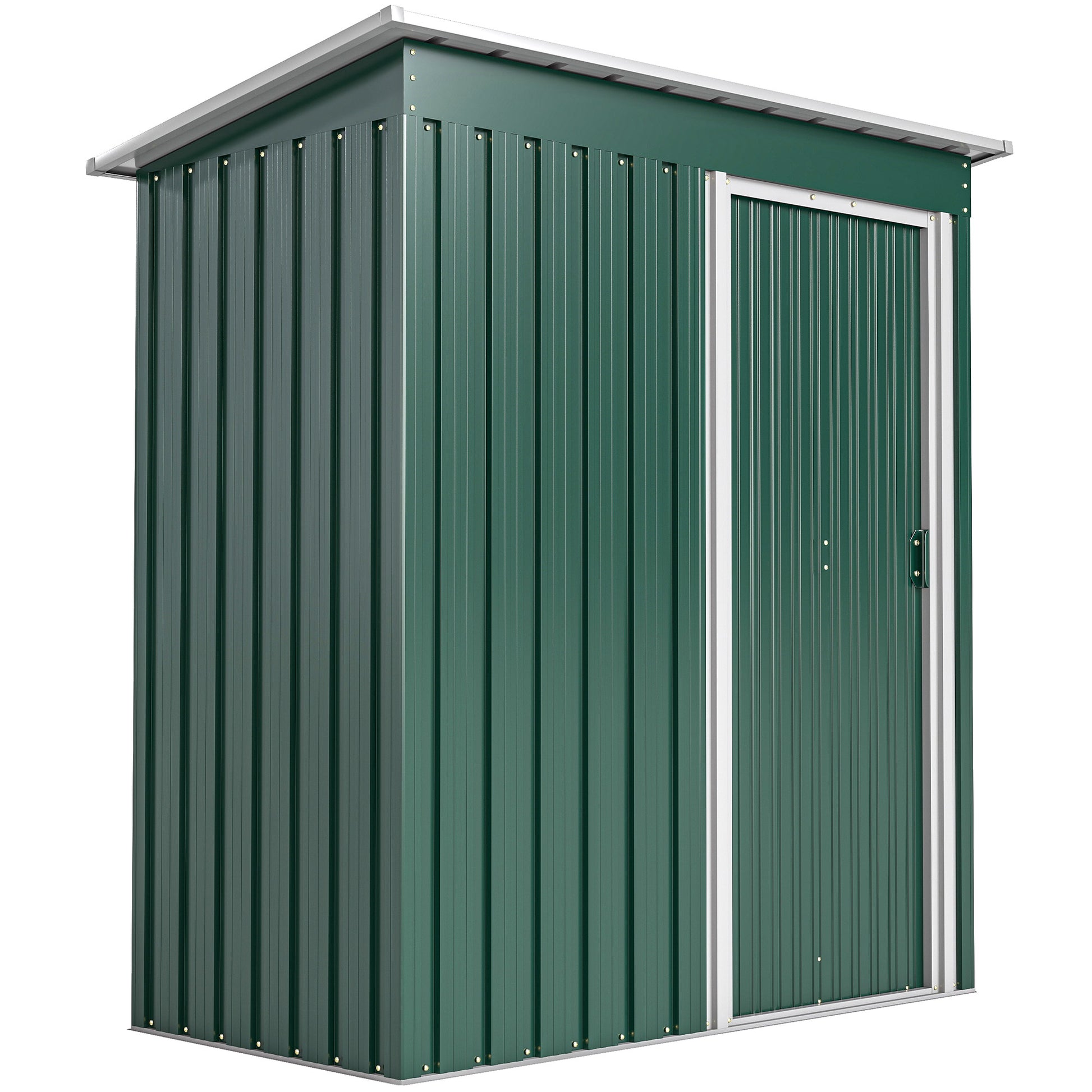 Photo of Outsunny 5 x 3ft Garden Storage Shed with Sliding Door and Sloped Roof Outdoor Equipment Tool, Green in Green colour on a white background