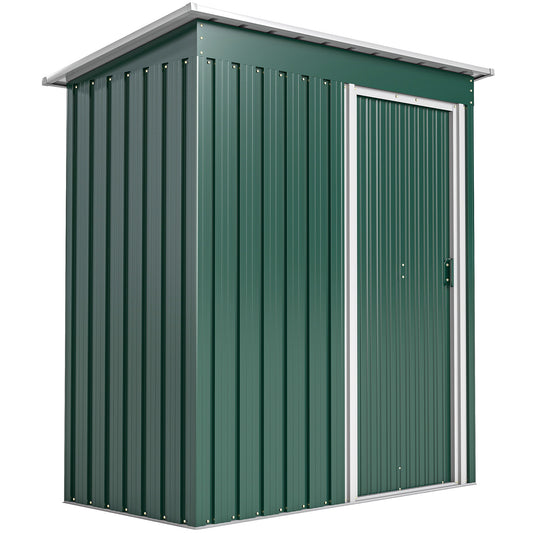 Photo of Outsunny 5 x 3ft Garden Storage Shed with Sliding Door and Sloped Roof Outdoor Equipment Tool, Green in Green colour on a white background