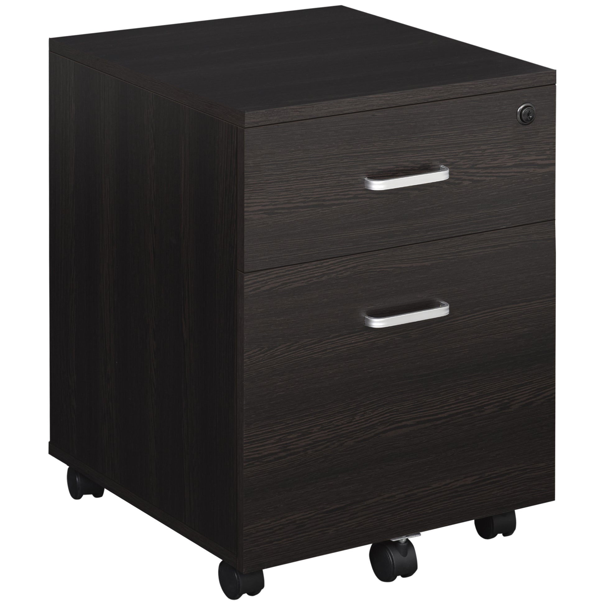 Photo of Vinsetto 2-Drawer Locking Office Filing Cabinet w/ 5 Wheels Rolling Storage Hanging A4 Cupboard Home Organisation Black Wood Grain in Grain colour on a white background